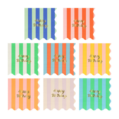 Stripe happy birthday small napkins - Meri Meri