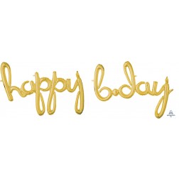 Air fill happy bday script balloon banner - gold, silver or rose gold