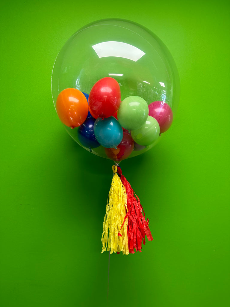 Helium inflated Bubble balloon with mini balloons - various colour choices