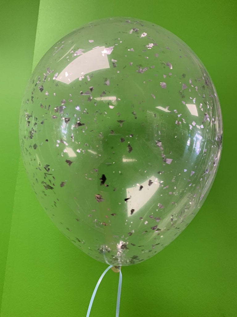 Helium inflated 11” soft metallic confetti balloon - various colours