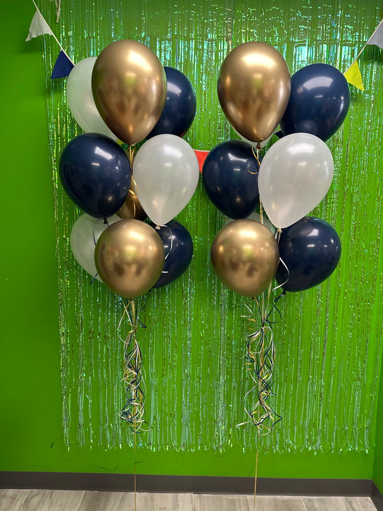 Navy, reflex gold and pearl white bouquets
