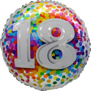 Standard age 18 rainbow confetti foil
