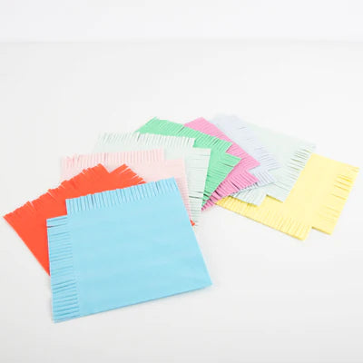 Assorted bright large fringed napkins - Meri Meri