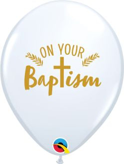 Helium inflated 11” balloon - baptism cross