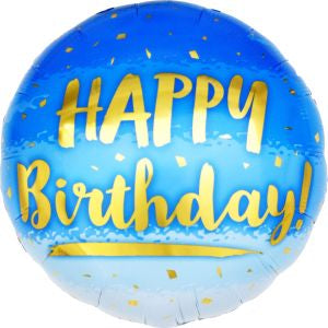 Happy birthday gold on blue - standard balloon