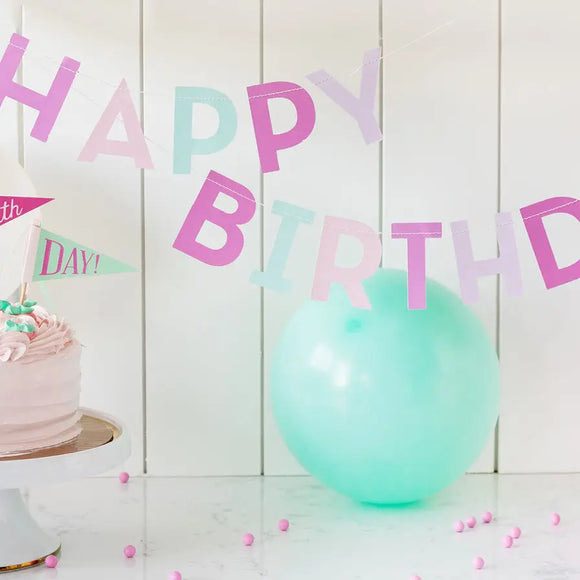 Happy birthday banner - pink and lilacs