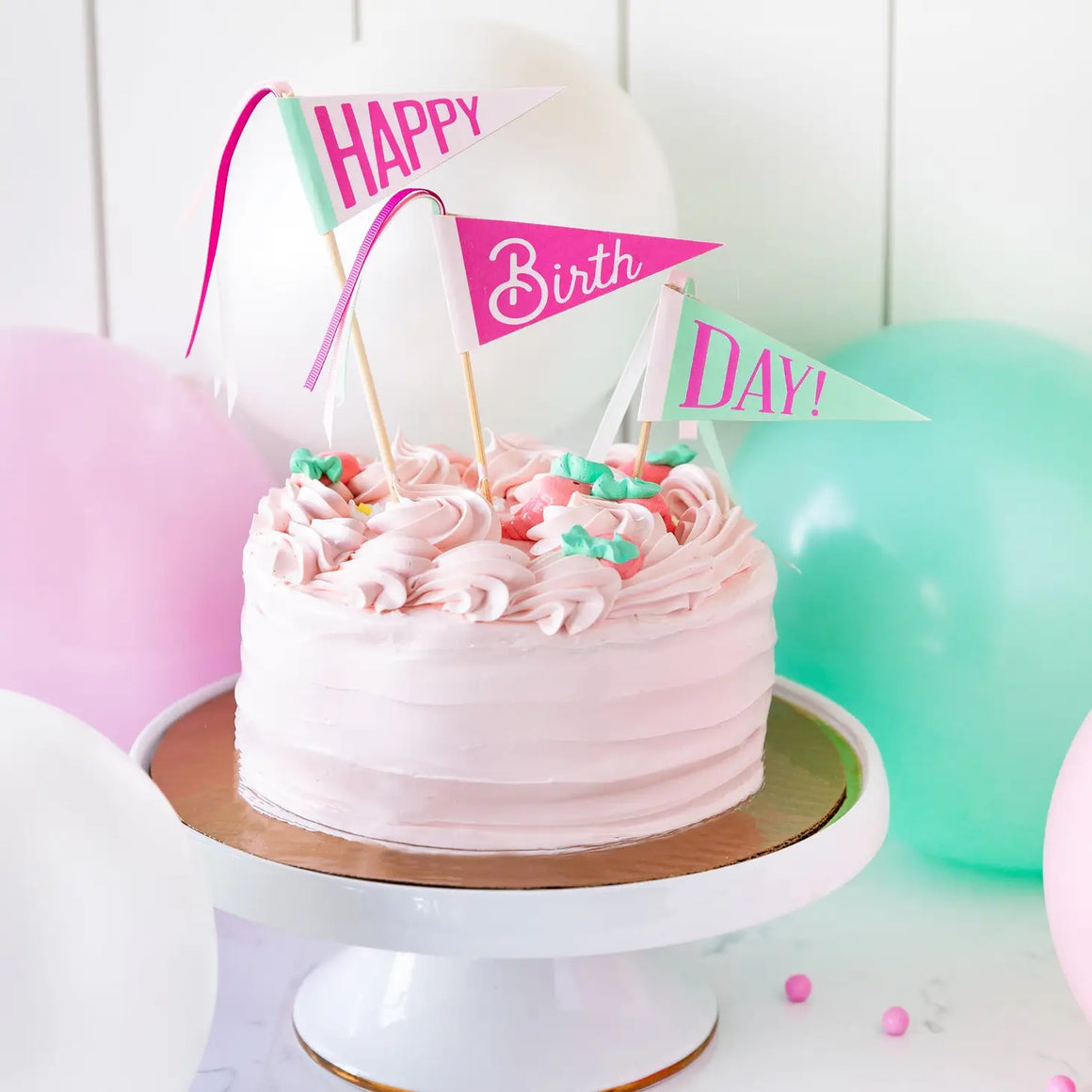 Pink happy birthday cake toppers