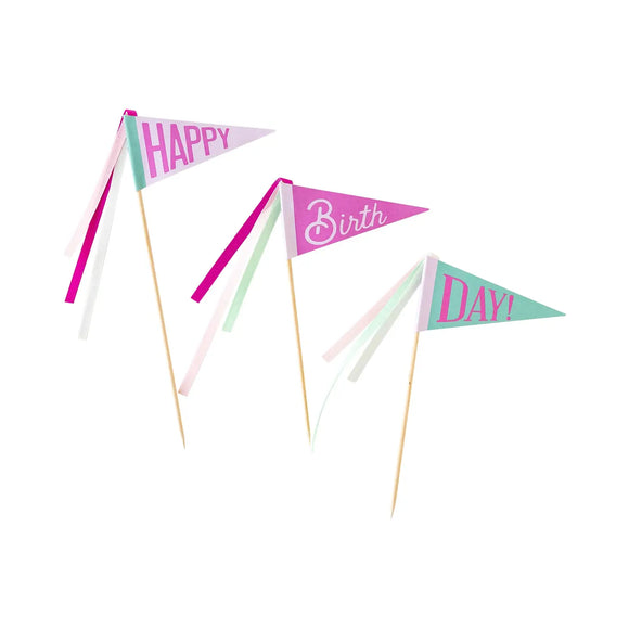 Pink happy birthday cake toppers