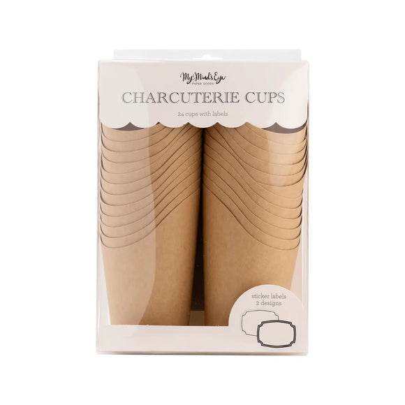 Kraft charcuterie cups with 24 labels