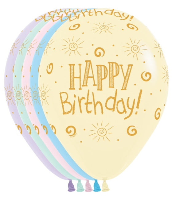 Helium inflated 11” balloon - matte pastel happy birthday (5 colour choices)
