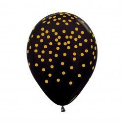 Helium inflated 11” latex balloon - black confetti dots