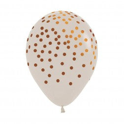 *NEW* Helium inflated 11” latex balloon - white sand with copper confetti do