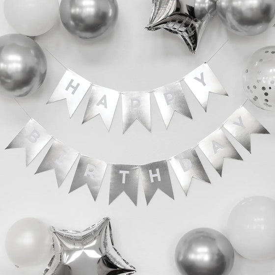 *HALF PRICE* silver foil happy birthday banner