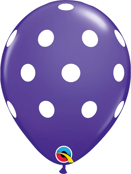 Helium inflated 11” latex balloon - purple polka dot