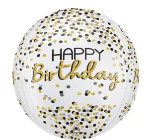 Orbz - confetti dot black, silver and gold happy birthday