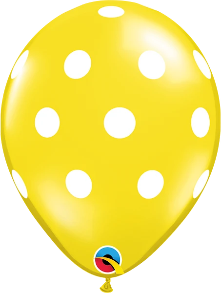 Helium inflated 11” latex balloon - yellow polka dot