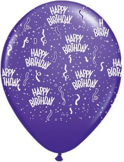 Helium inflated 11” balloon - purple violet happy birthday