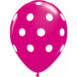 Helium inflated 11” latex balloon - wild berry polka dot