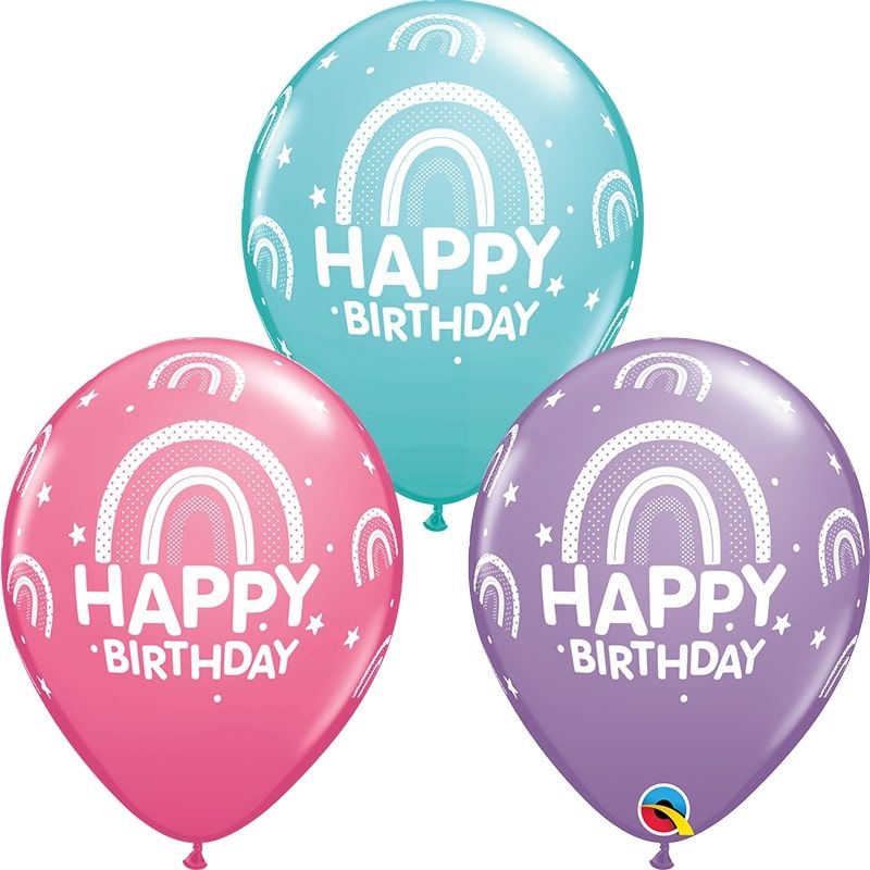 Helium inflated 11” balloon - birthday boho rainbows (choice of 3 colours)