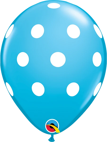Helium inflated 11” latex balloon - robins egg blue polka dot