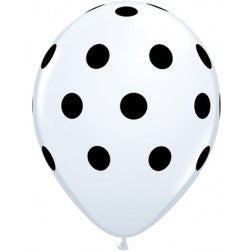 Helium inflated 11” balloon - white with black polka dot