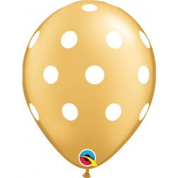 Helium inflated 11” balloon - gold polka dot