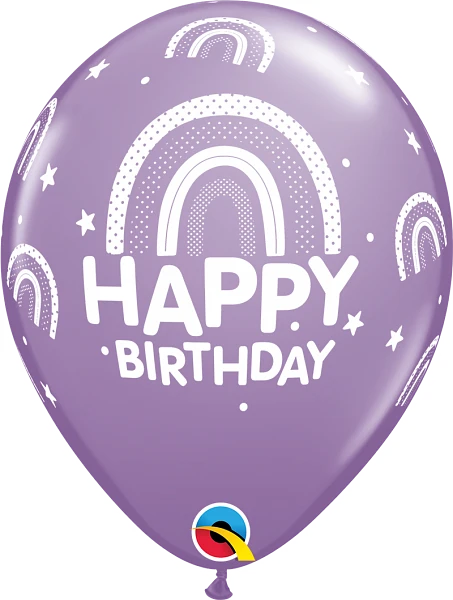 Helium inflated 11” balloon - birthday boho rainbows (choice of 3 colours)