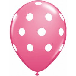 Helium inflated 11” latex balloon - rose polka dot