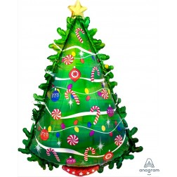 Supershape foil balloon - holographic green Christmas tree