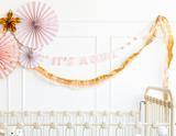 Cream gold and pink crepe banner