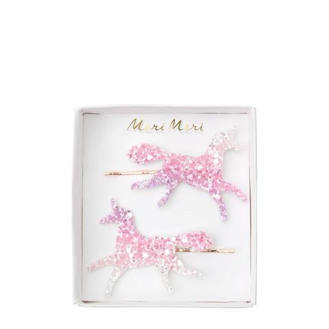 Unicorn glitter ombré hair slides