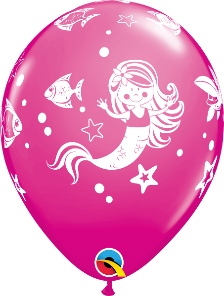 Helium inflated 11” latex balloon - Merry mermaid and friends