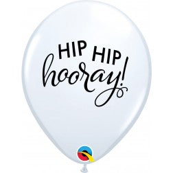 Helium inflated 11” balloon - hip hip hooray script