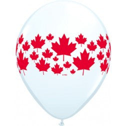 Helium inflated 11" balloon - White/Red maple leaf