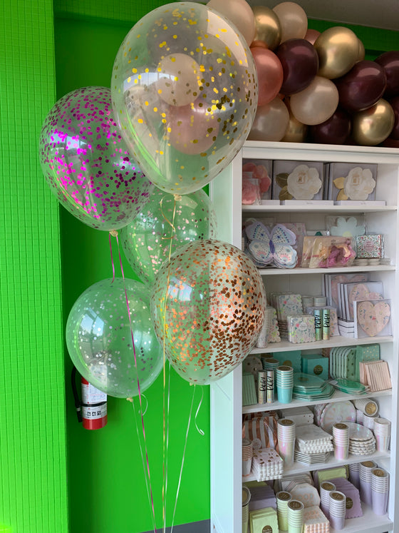 Helium inflated 18” latex mini dot confetti balloon - assorted colours