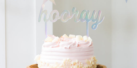 Hooray holographic cake topper