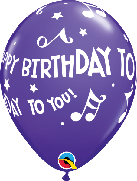 Helium inflated 11” balloon - birthday music notes