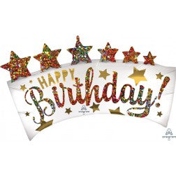 Supershape foil balloon - satin happy birthday glitter banner