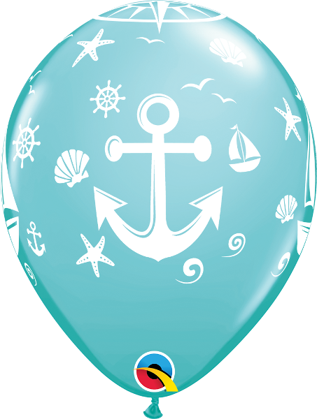 Helium inflated 11” balloon - nautical sailboat and anchor