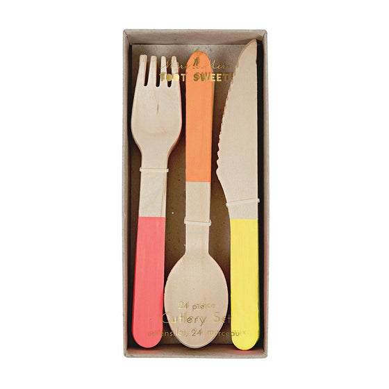 Wooden neon cutlery set of 24 - Meri Meri