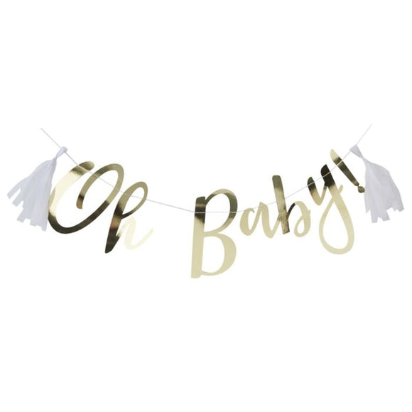 Gold Oh Baby banner with tassels