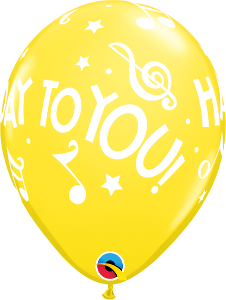 Helium inflated 11” balloon - birthday music notes