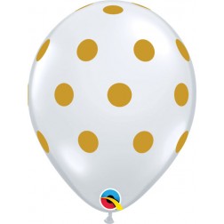 Helium inflated 11" balloon- diamond clear gold polka dot