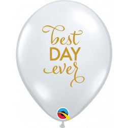 Helium inflated 11” balloon - Best day ever - diamond clear