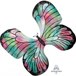 Supershape foil balloon - Holographic teal and pink iridescent butterfly
