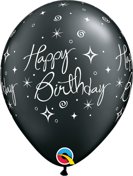 Helium inflated 11” latex - Happy birthday sparkles and swirls