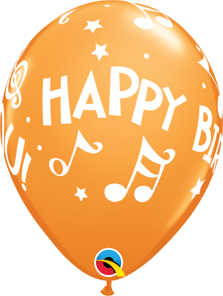 Helium inflated 11” balloon - birthday music notes