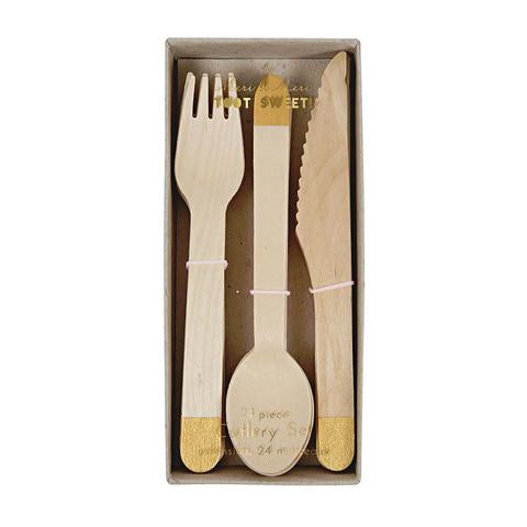 Wooden cutlery gold set of 24 - Meri Meri