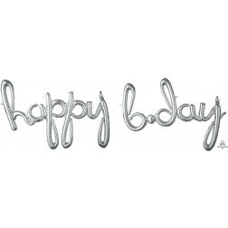 Air fill happy bday script balloon banner - gold, silver or rose gold
