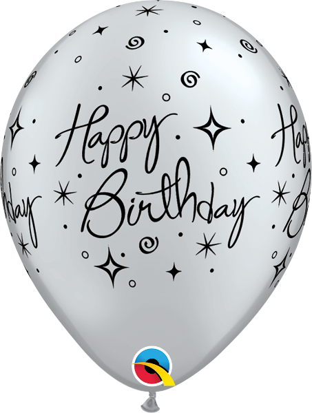 Helium inflated 11” latex - Happy birthday sparkles and swirls